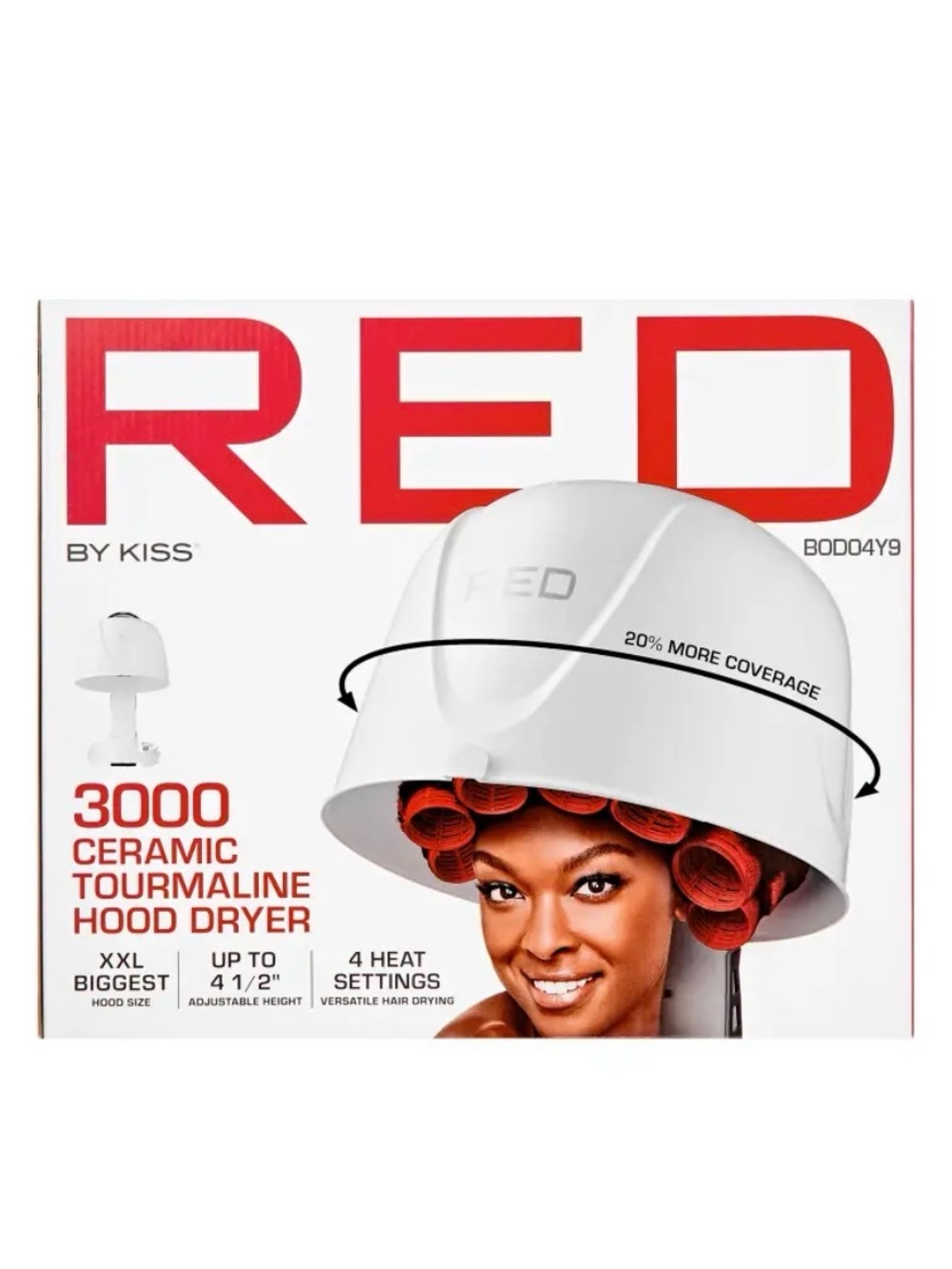 Kiss RED 3000 Ceramic Tourmaline Hood Dryer - White with Red Accents